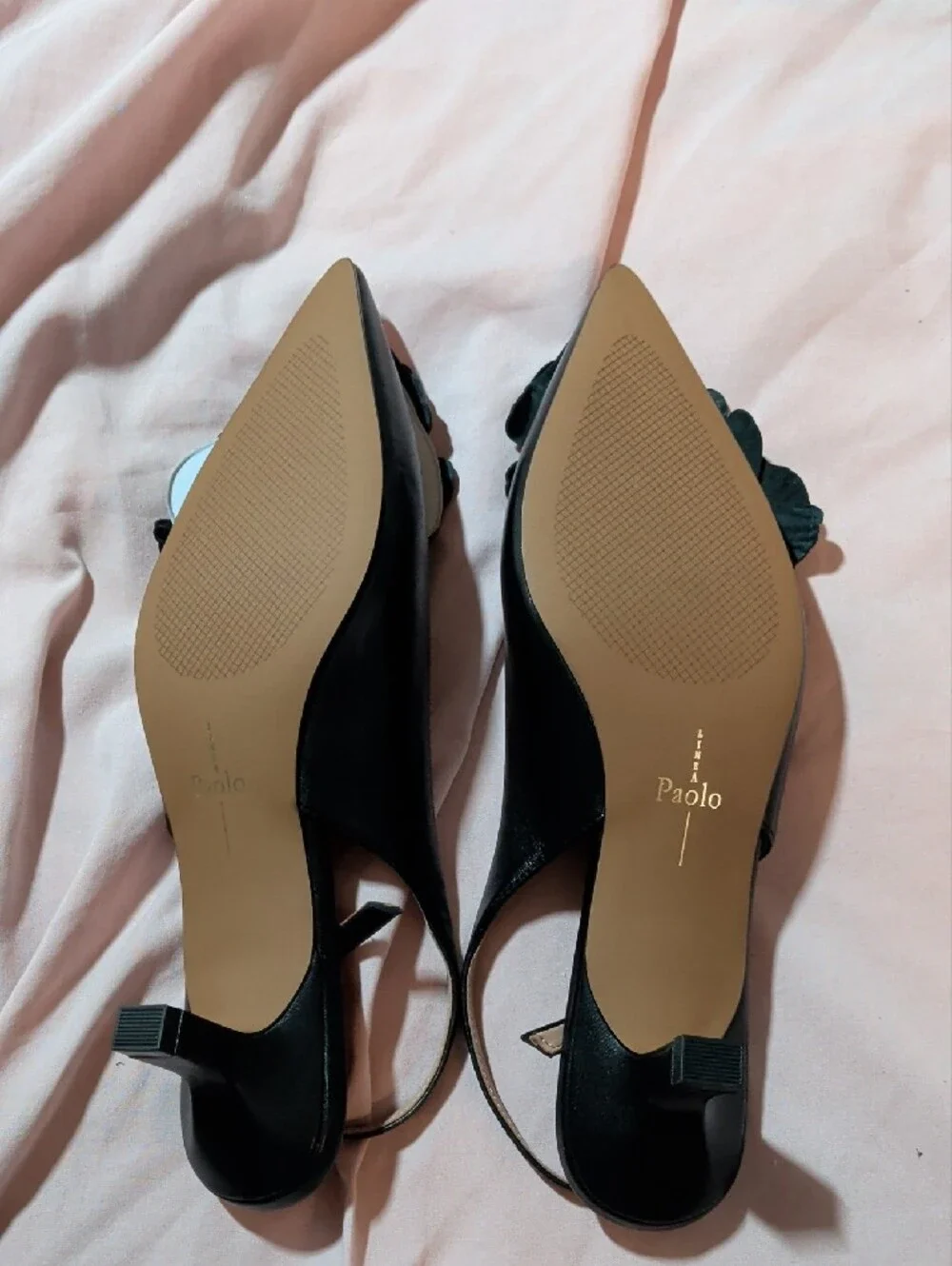 Linea Paolo Castiel Black Floral Appliqué Slingback Flats